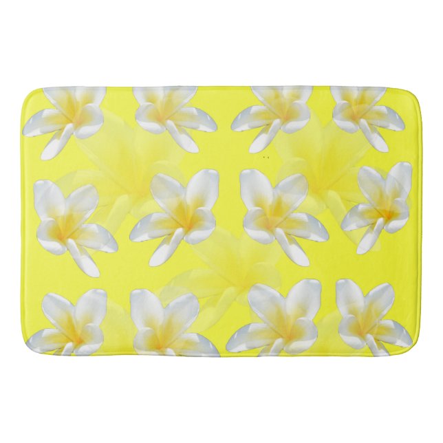 Frangipani Flowers Gult, Memory Foam Bathmat Badrumsmatta (Framsidan)