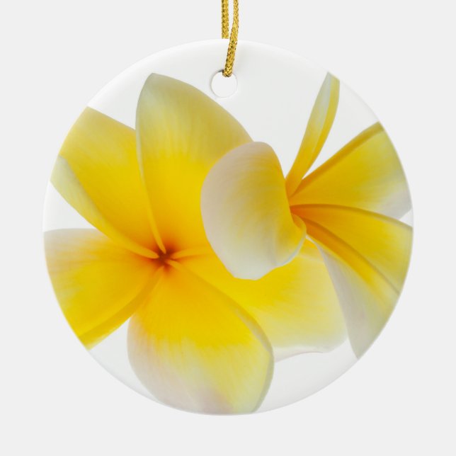 Frangipani för gult för vit för Plumeriablommor Julgransprydnad Keramik (Framsidan)