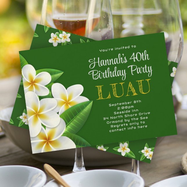 Frangipani Hawaiiansk Luau-fest Gröna Inbjudningar (Skapare uppladdad)