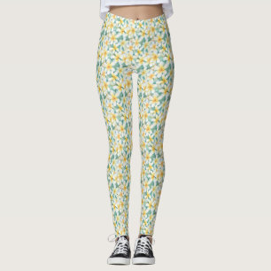 Frangipani-lager med vit och Gult, allt-över-utskr Leggings