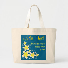 Frangipani Plumeria Blommigt Blue Large Tote bags Jumbo Tygkasse