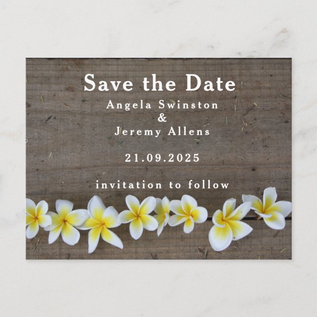 Frangipani / Plumeria Spara datum bröllopskort Meddelande Vykort (Framsida)