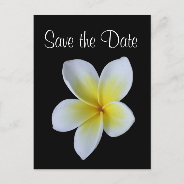 Frangipani save the date bröllopsannonsering meddelande vykort (Framsida)