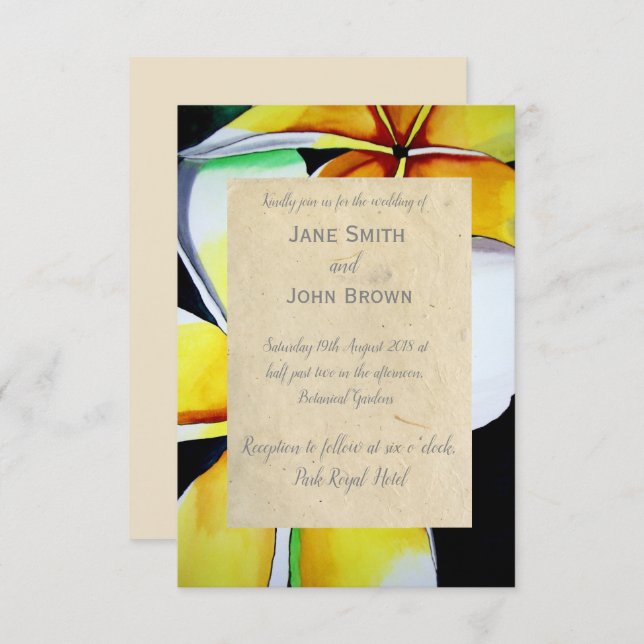 Frangipani-ströks vattenfärgskonst tropiska inbjudningar (Fram/baksida)