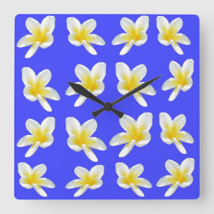 Frangipani Summer Breeze, Square Wall Clock. Fyrkantig Klocka
