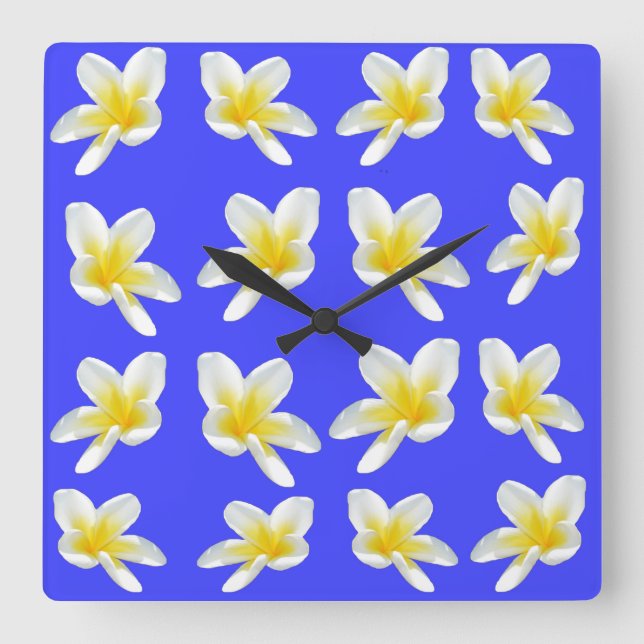 Frangipani Summer Breeze, Square Wall Clock. Fyrkantig Klocka (Framsida)
