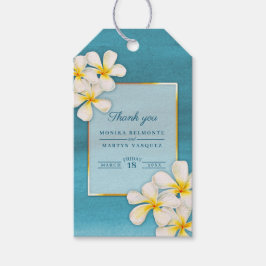 Frangipani vitguld tropisk blomsterkonst bröllop presentetikett