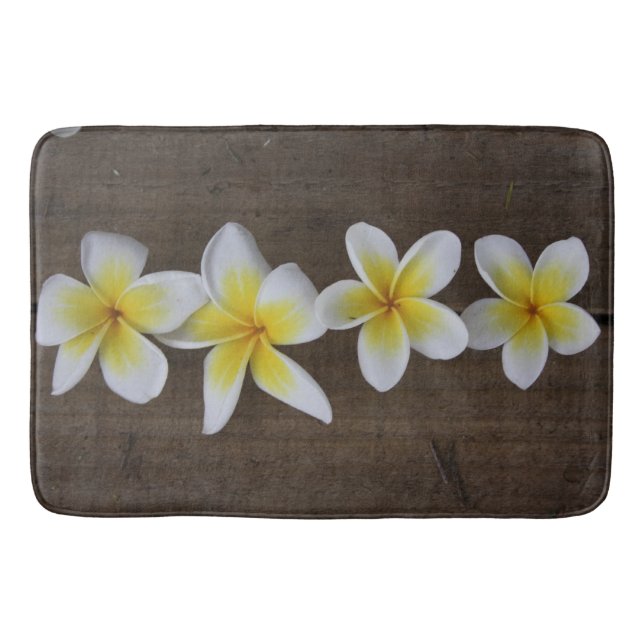 Frangipanis Plumeria om Rustic Wood Badrumsmatta (Framsidan)