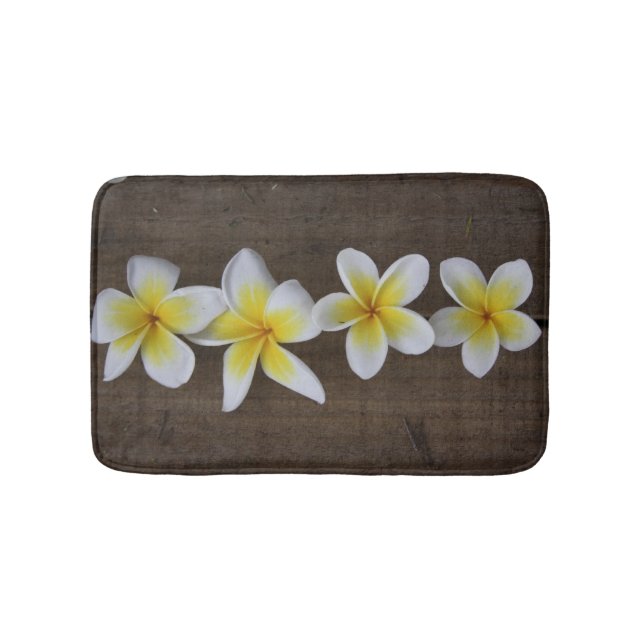 Frangipanis Plumeria på rustikt trä Badrumsmatta (Framsidan)