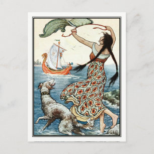 Frank C. Papé Pape - Vintage Girl with Hound Vykort