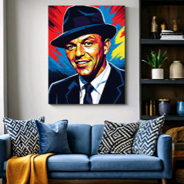Frank Sinatra: Iconic Charm in Vivid Colors Canvastryck