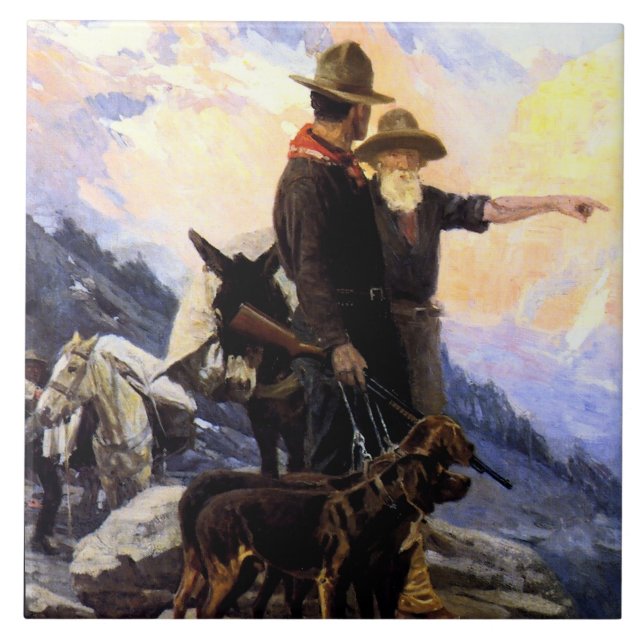 Frank Tenney Johnson västerländsk konst "Mountain  Kakelplatta (Framsidan)