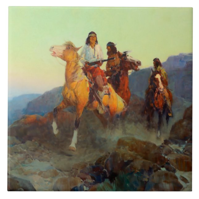 Frank Tenney Johnson Westernare Art "Renegade Apac Kakelplatta (Framsidan)