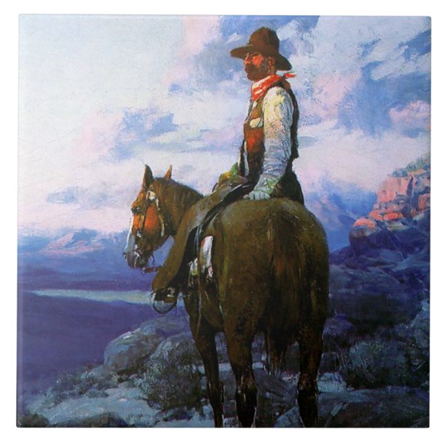 Frank Tenney Johnson Westernare Art "Rustler" Kakelplatta (Framsidan)