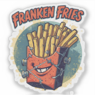 Franken Fries Funny Halloween Fries Pun Klistermärken