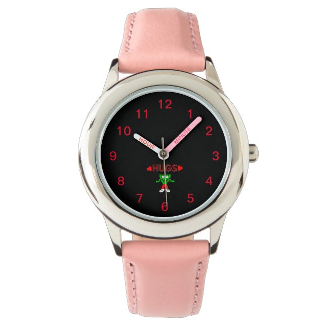 FrankenCheese Hugs Barn Rosa Leather Watch Armbandsur (Framsida)