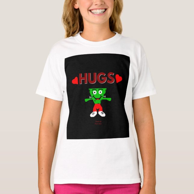 FrankenCheese Hugs Girls White Basic T Shirt (Framsida)