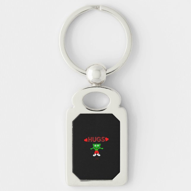 FrankenCheese Hugs Rectangle Keychain Rektangulärt Silverfärgad Nyckelring (Framsidan)