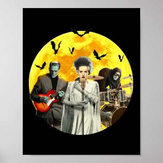 Frankenguitar med Bride och Igor Halloween Band Poster (Framsidan)