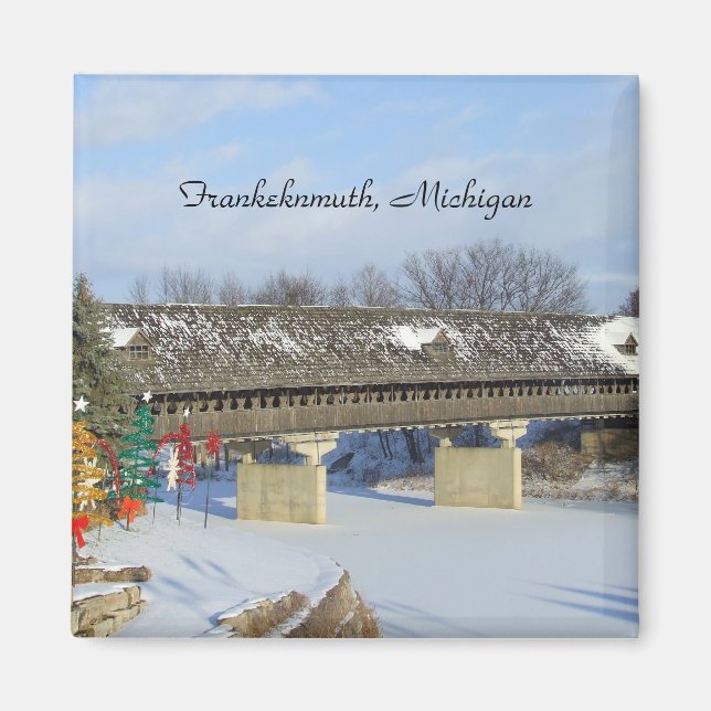 Frankenmuth Michigan Covered Wooden Bridge Magnet (Framsidan)