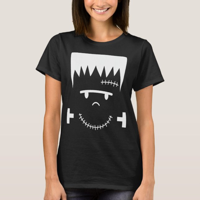Frankenstein Ansikte Funny Halloween Costume T Shirt (Framsida)
