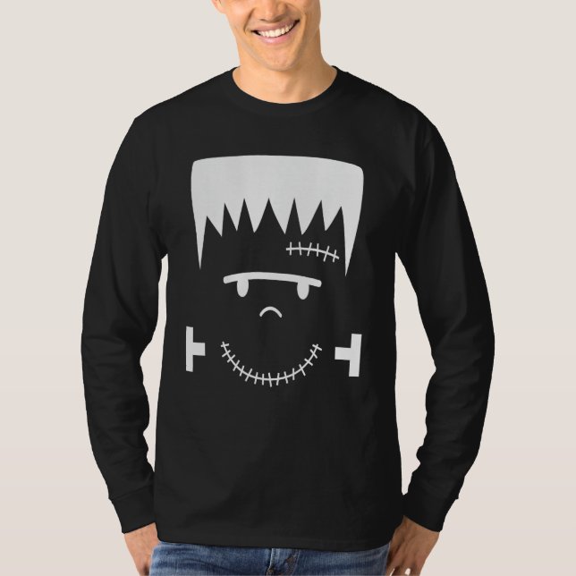 Frankenstein Ansikte Funny Halloween Costume T Shirt (Framsida)