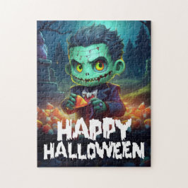 Frankenstein äter godis Glad Halloween Pussel