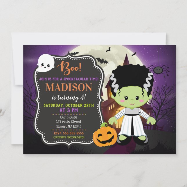 Frankenstein Bride Halloween Birthday-inbjudan Inbjudningar (Framsida)