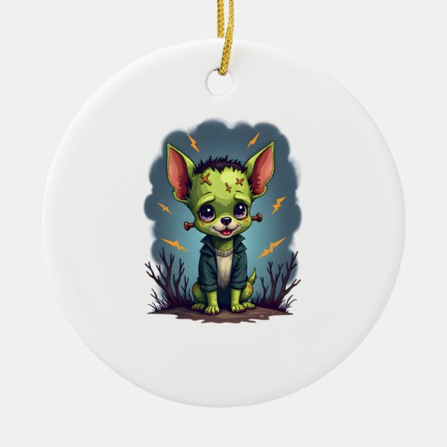 Frankenstein Chihuahua Chock Julgransprydnad Keramik (Framsidan)