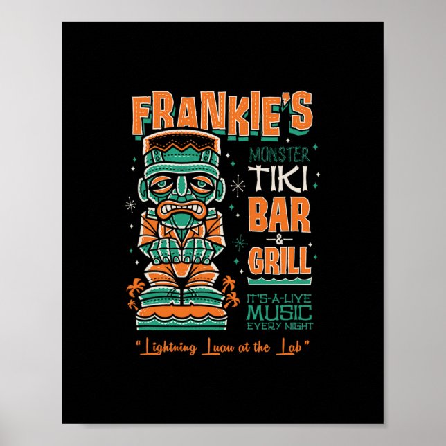 Frankenstein Creepy Cute Tiki Lounge Vacation Surf Poster (Framsidan)