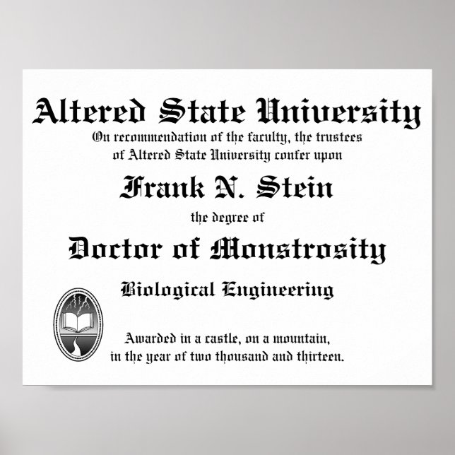Frankenstein Diploma poster (Framsidan)