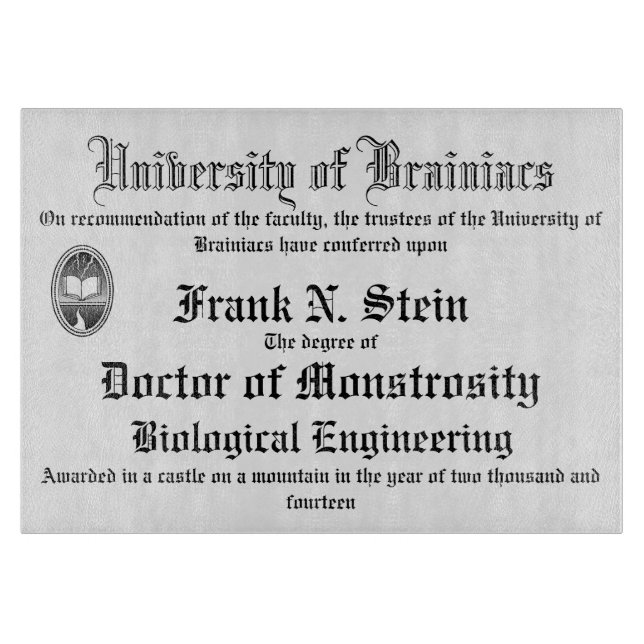 Frankenstein diplomskärbräda (Framsidan)
