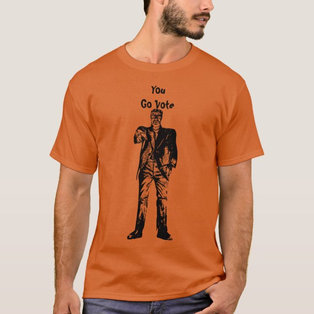 Frankenstein Du ska rösta Halloween-val T Shirt (Framsida)