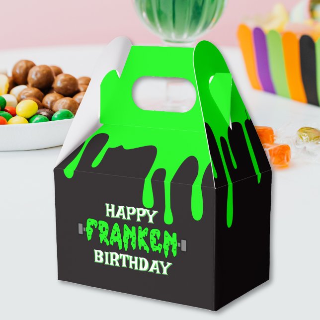 Frankenstein Grattis på födelsedagen Halloween Grö Presentaskar (Frankenstein Happy Birthday Halloween Green Slime Favor Box)