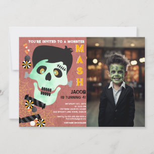 Frankenstein Halloween Birthday Photo Inbjudan