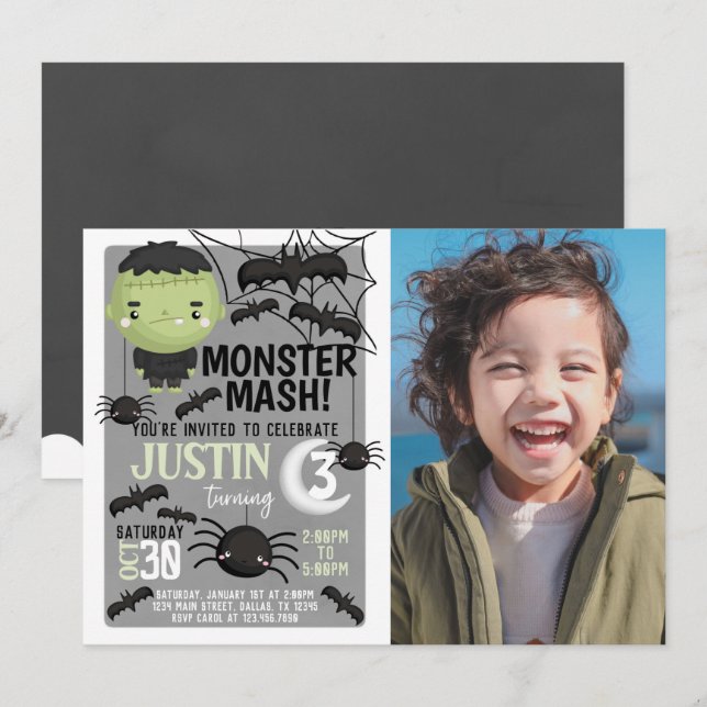 Frankenstein Halloween Födelsedagsfest inbjudan (Fram/baksida)