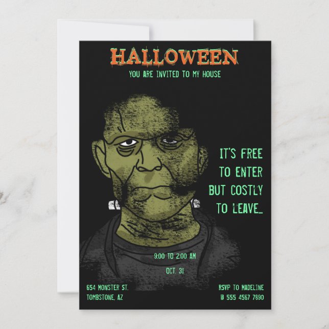 Frankenstein Halloween Monster Dangerous Party Inbjudningar (Framsida)