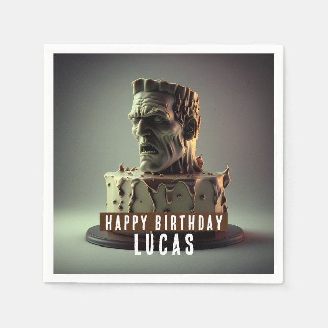 Frankenstein Head Birthday Chocolate Cake - Pappersservett (Framsidan)