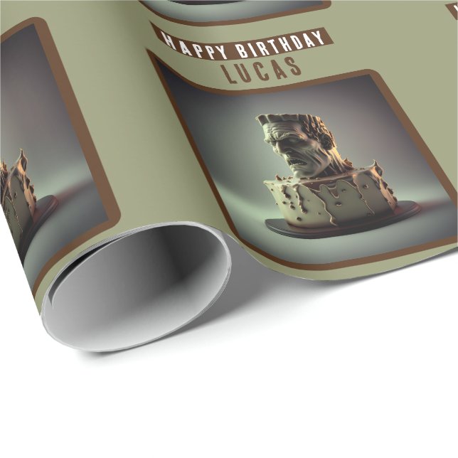 Frankenstein Head Chocolate Cake Presentpapper (Rullad Hörn)