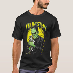 Frankenstein Kattälskare Felinestein Rolig Hallowe T Shirt