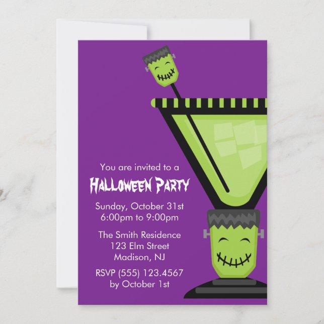 Frankenstein Martini Glass Halloween Inbjudningar (Framsida)