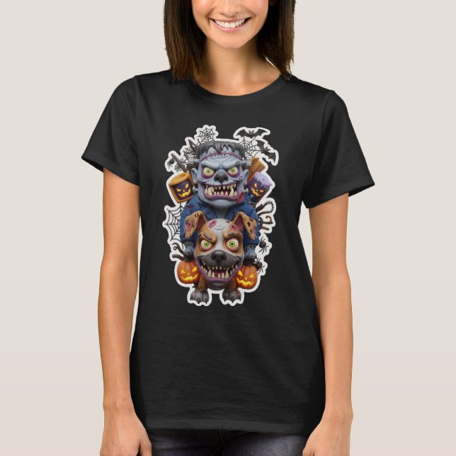Frankenstein Monster and Zombie Dog T Shirt (Framsida)