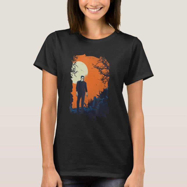 Frankenstein Monster är Walking i Sunset Hall T Shirt (Framsida)