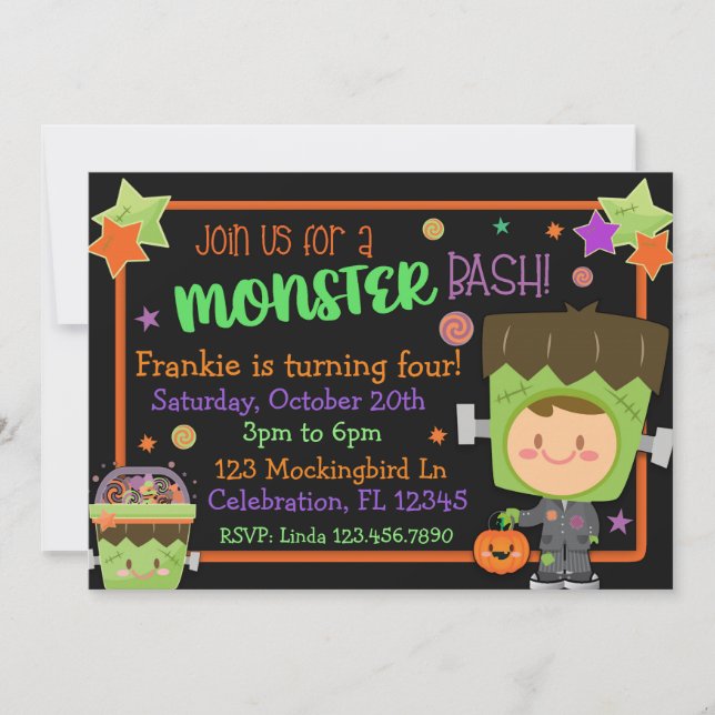 Frankenstein Monster Bash Halloween Födelsedag Inbjudningar (Framsida)