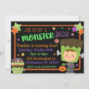 Frankenstein Monster Bash Halloween Födelsedag Inbjudningar