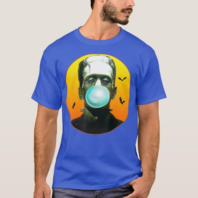 Frankenstein Monster Blowing Bubbles Funny T Shirt (Framsida)