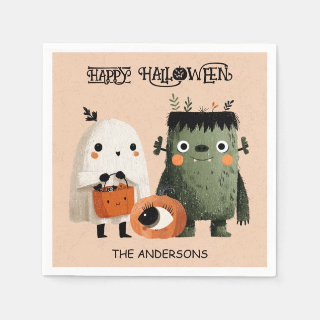 Frankenstein Monster & Ghost Spooky Cute Halloween Pappersservett (Framsidan)