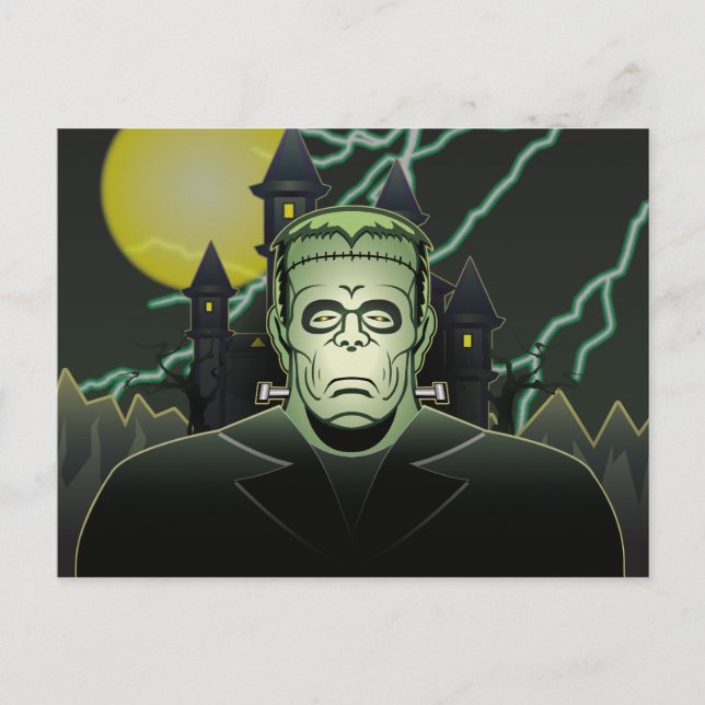 Frankenstein Monster Halloween Castle Lightning Vykort (Framsida)