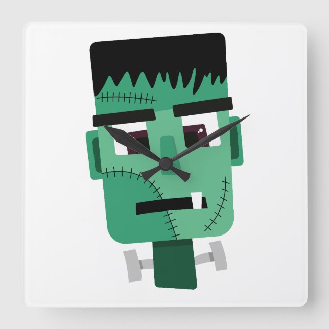 Frankenstein Monster Illustration Fyrkantig Klocka (Framsida)