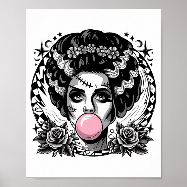 Frankenstein Monster och Bride Bubble Gum Funny Ha Poster (Framsidan)